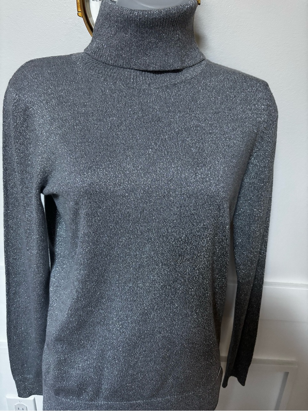 Calvin Klein metallic silver knit turtleneck sweater size SP